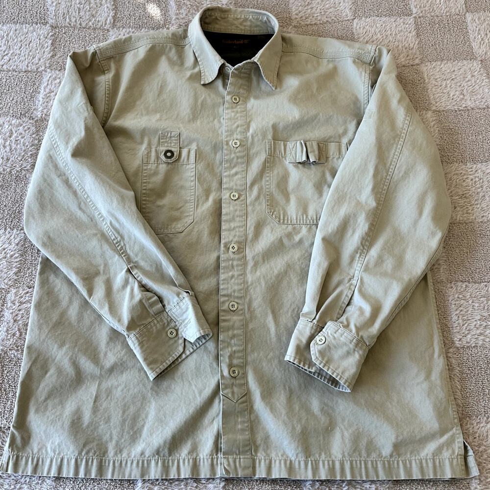 VINTAGE Timberland Shirt Men Large Brown Button Up Rugged Outdoor Vented Shirt.
